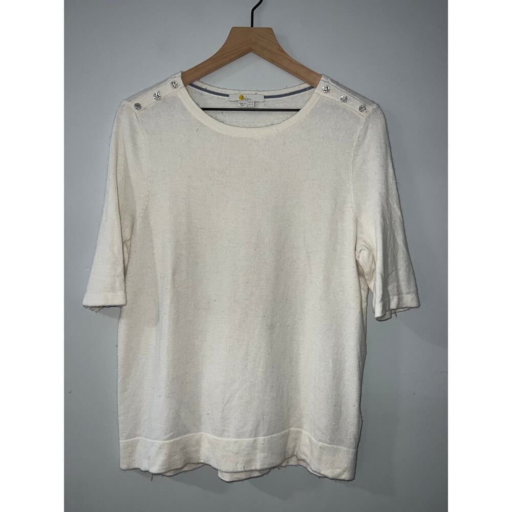 Boden Ivory Wool Cashmere Blend Short Sleeve Sweater Shoulder Sparkle size 12